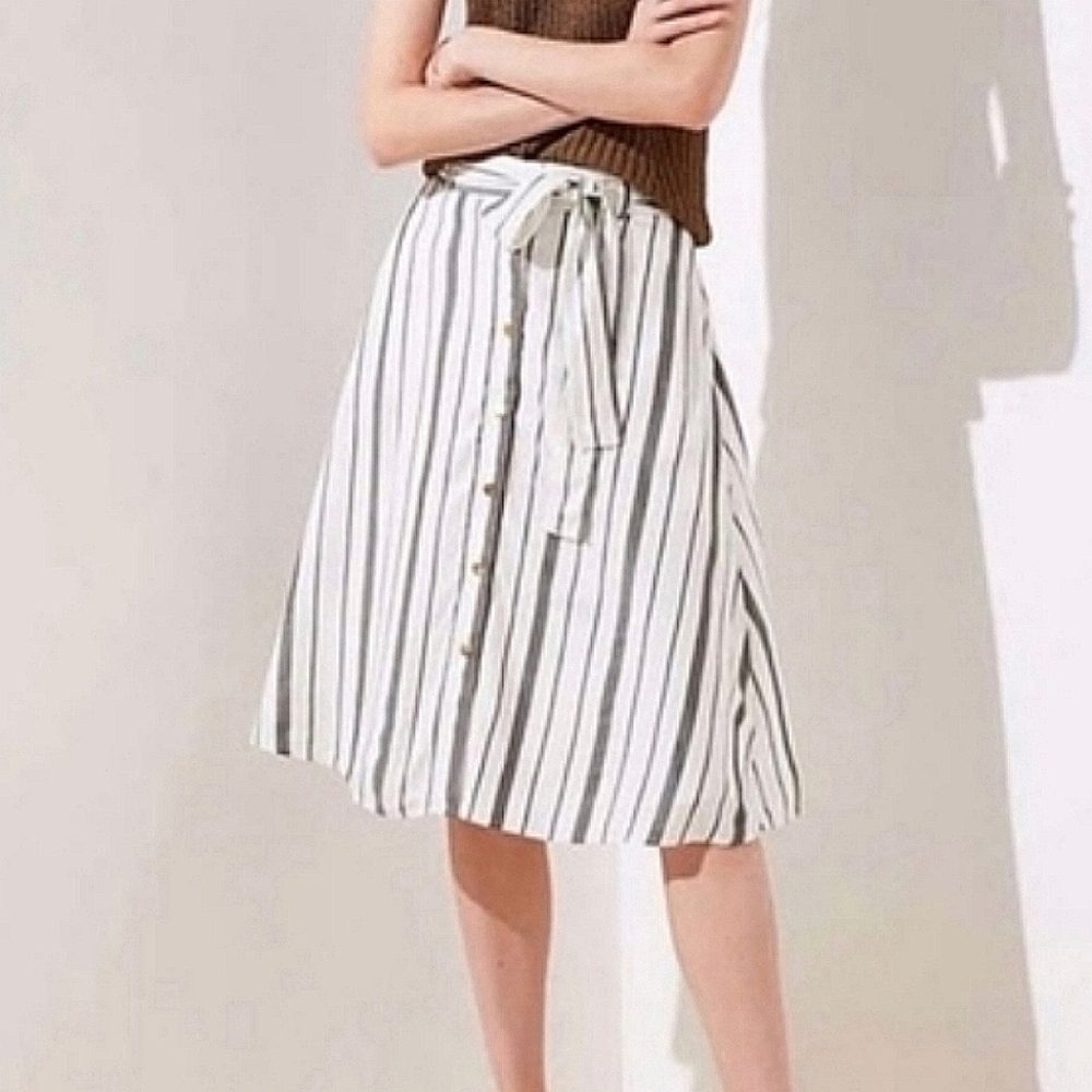 LOFT Striped Belted Skirt
